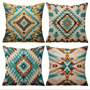 Southwestern Aztec Throw Pillow Covers | Teal Brown Boho Decor | 18” x 18”